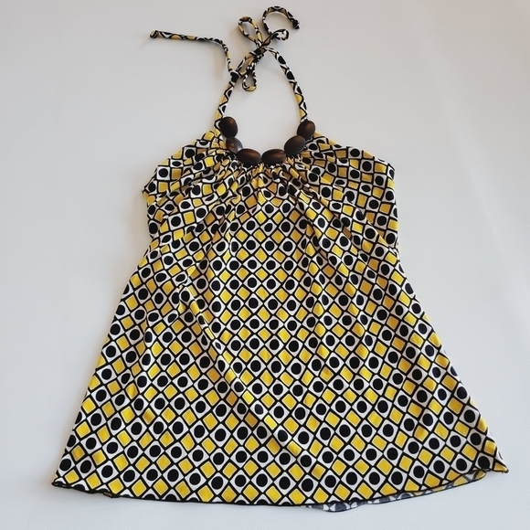 1062 * BCX Geometric Print Halter Top Yellow Black Size M - Picture 4 of 10